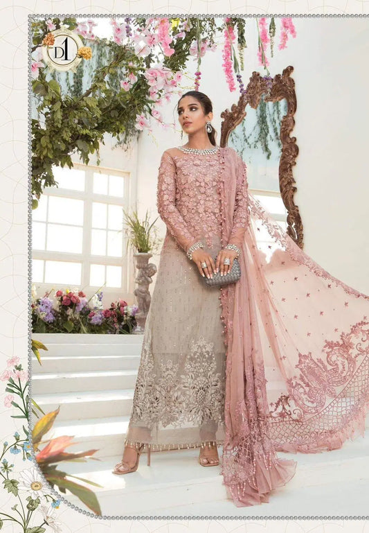 Chiffon Embroidered Suit in Pink